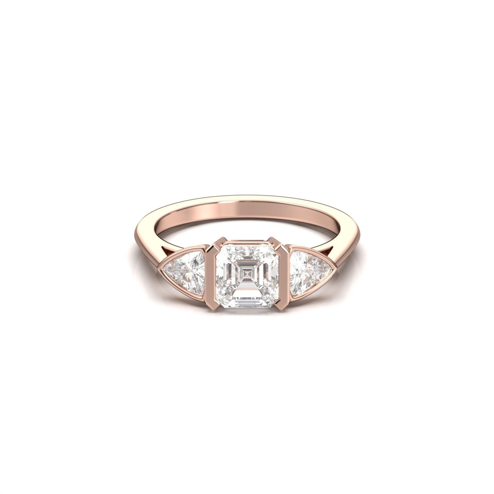 Asscher Trilogy Diamond Engagement Ring - Moissanite Engagement Rings
