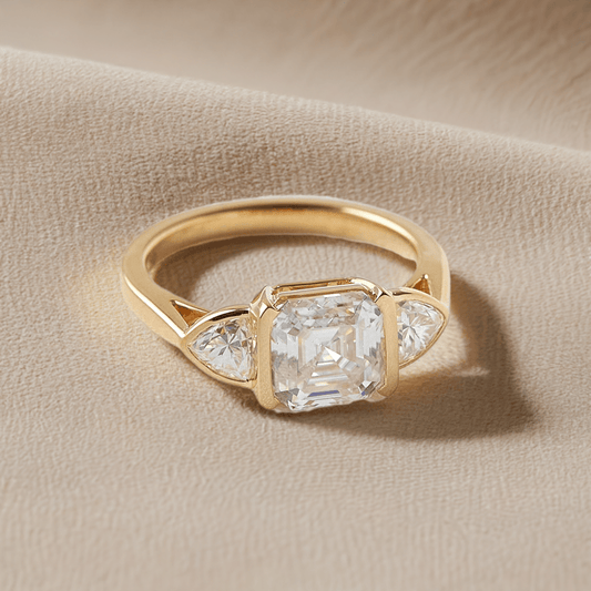 Asscher Trilogy Diamond Engagement Ring - Moissanite Engagement Rings