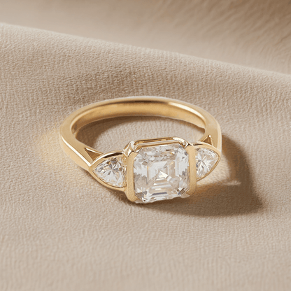 Asscher Trilogy Moissanite Engagement Ring - Ready To Ship - Moissanite Engagement Rings