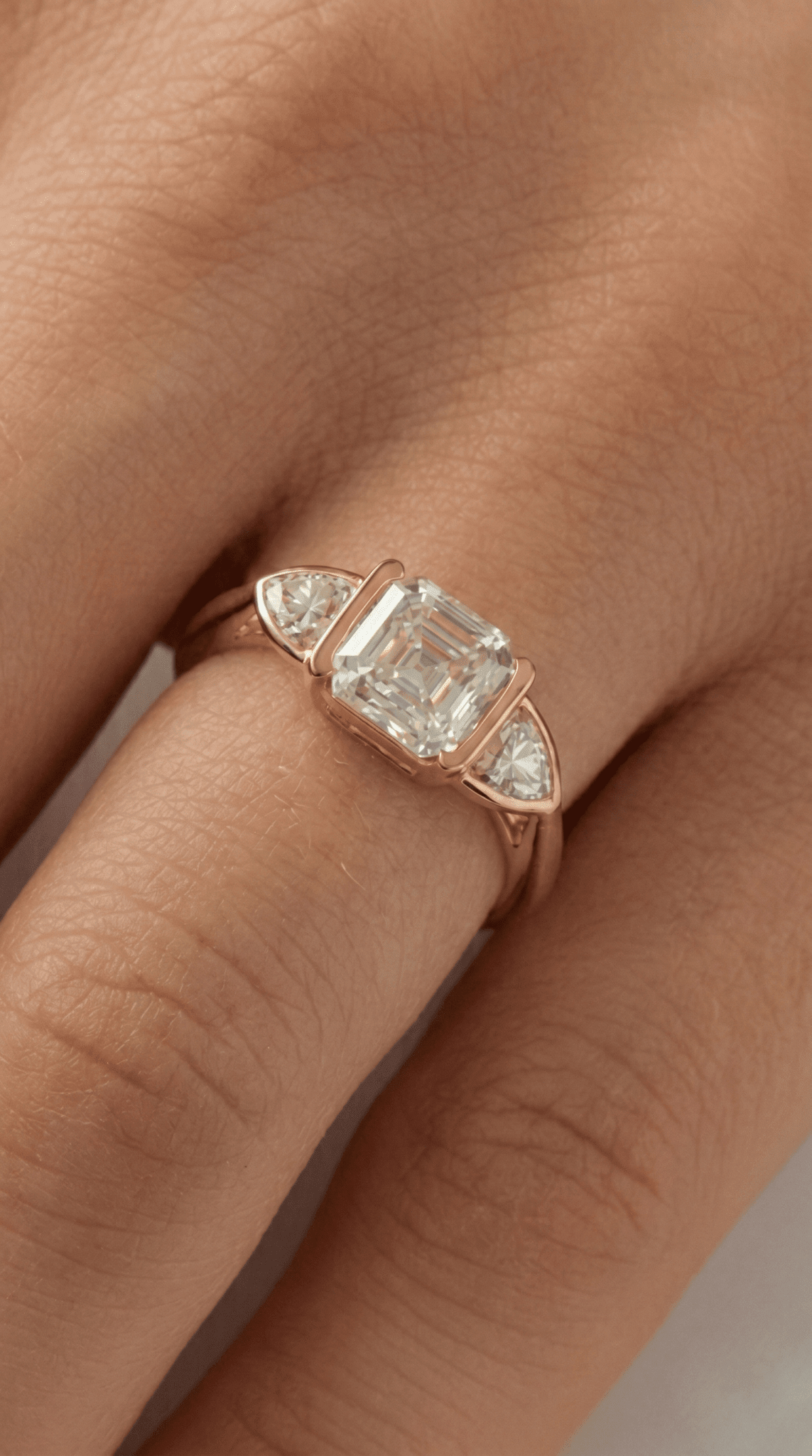 Asscher Trilogy Moissanite Engagement Ring - Ready To Ship - Moissanite Engagement Rings