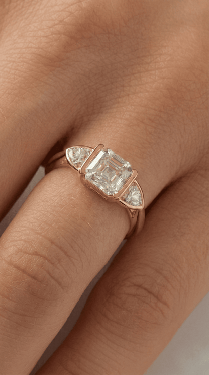 Asscher Trilogy Moissanite Engagement Ring - Ready To Ship - Moissanite Engagement Rings