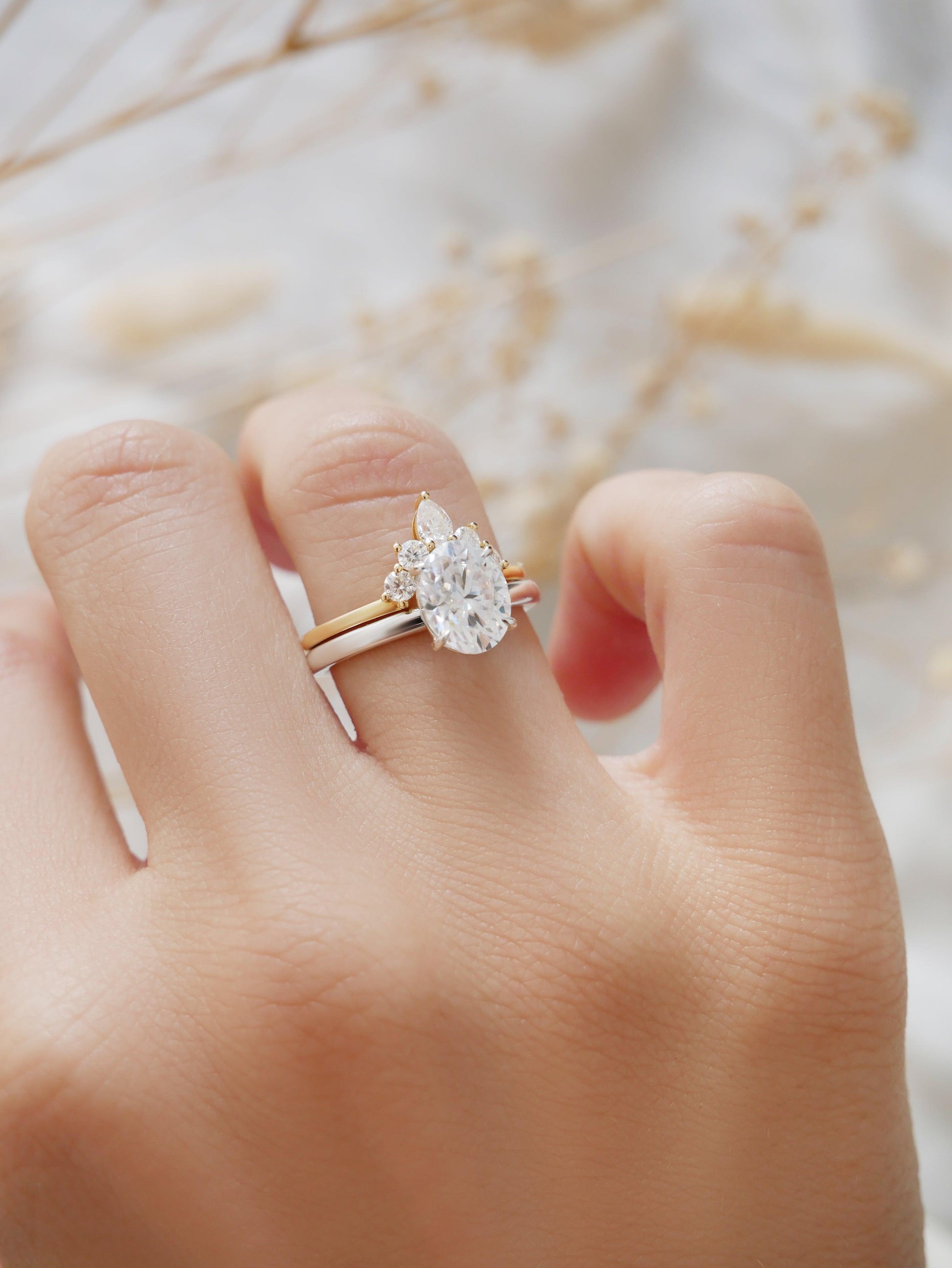 Curved Cluster Moissanite Wedding Band - Moissanite Engagement Rings