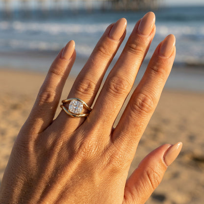 Cushion Cut with Curved Bypass Moissanite Engagement Ring