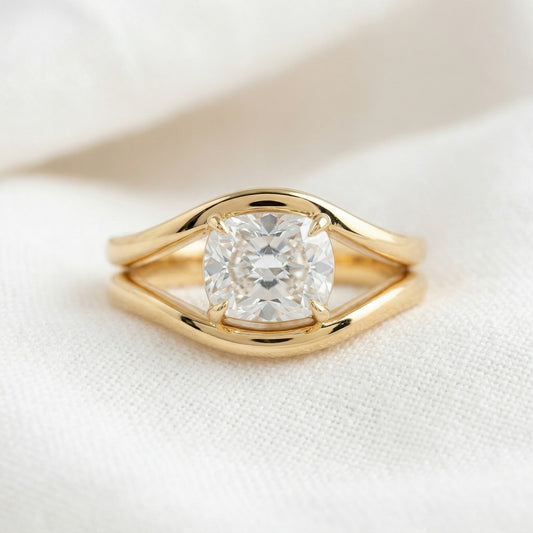 Cushion Cut with Curved Bypass Moissanite Engagement Ring