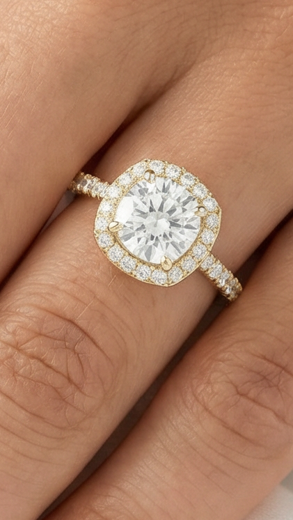 Cushion Halo Pavé Diamond Engagement Ring