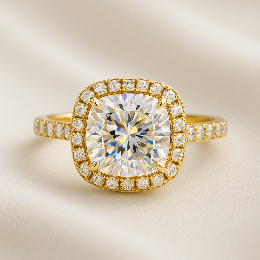 Cushion Halo Half Pavé Moissanite Engagement Ring