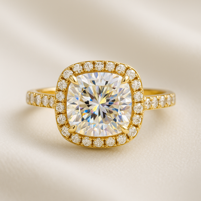 Cushion Halo Half Pavé Moissanite Engagement Ring