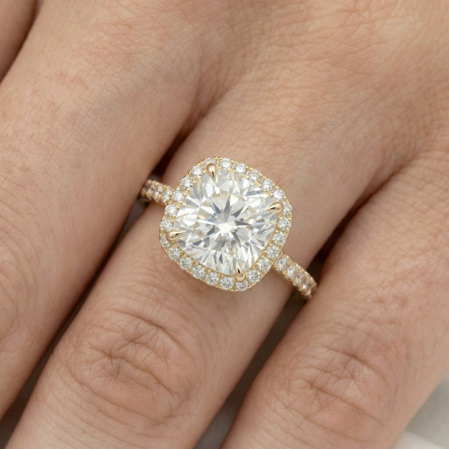 Cushion Halo Half Pavé Moissanite Engagement Ring - Moissanite Engagement Rings