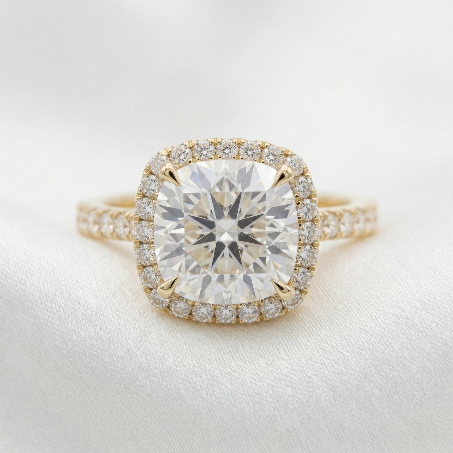 Cushion Halo Half Pavé Moissanite Engagement Ring - Moissanite Engagement Rings