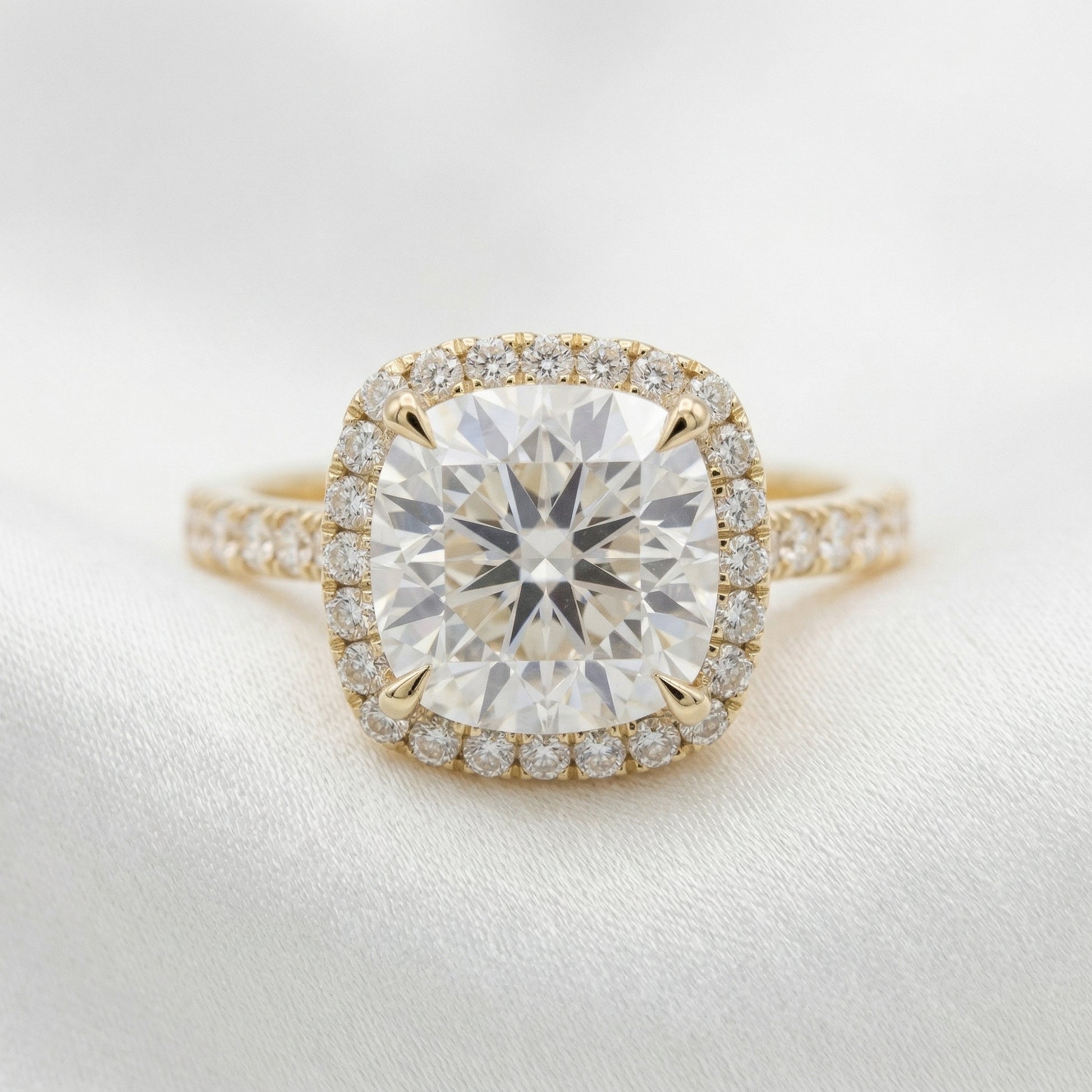 Cushion Halo Half Pavé Moissanite Engagement Ring - Moissanite Engagement Rings
