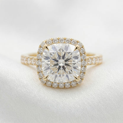 Cushion Halo Half Pavé Moissanite Engagement Ring - Moissanite Engagement Rings