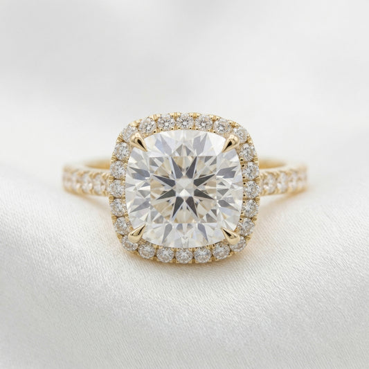 Cushion Halo Half Pavé Moissanite Engagement Ring - Moissanite Engagement Rings