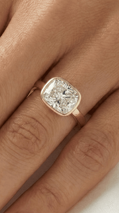 East West Bezel Cushion Solitaire Moissanite Engagement Ring - Moissanite Engagement Rings