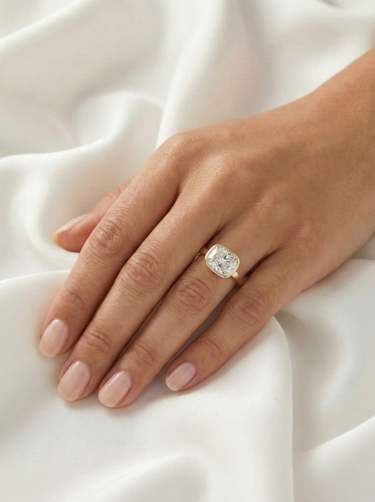 East West Bezel Cushion Solitaire Diamond Engagement Ring
