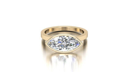 East West Bezel Marquise Solitaire Diamond Engagement Ring - Moissanite Engagement Rings