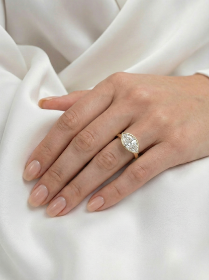 East West Bezel Marquise Solitaire Moissanite Engagement Ring