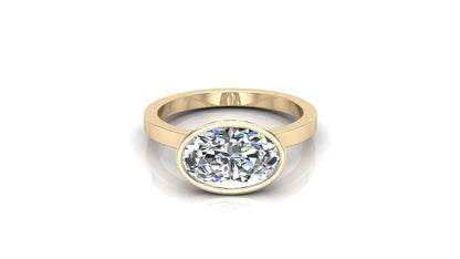 East West Bezel Oval Solitaire Diamond Engagement Ring - Moissanite Engagement Rings