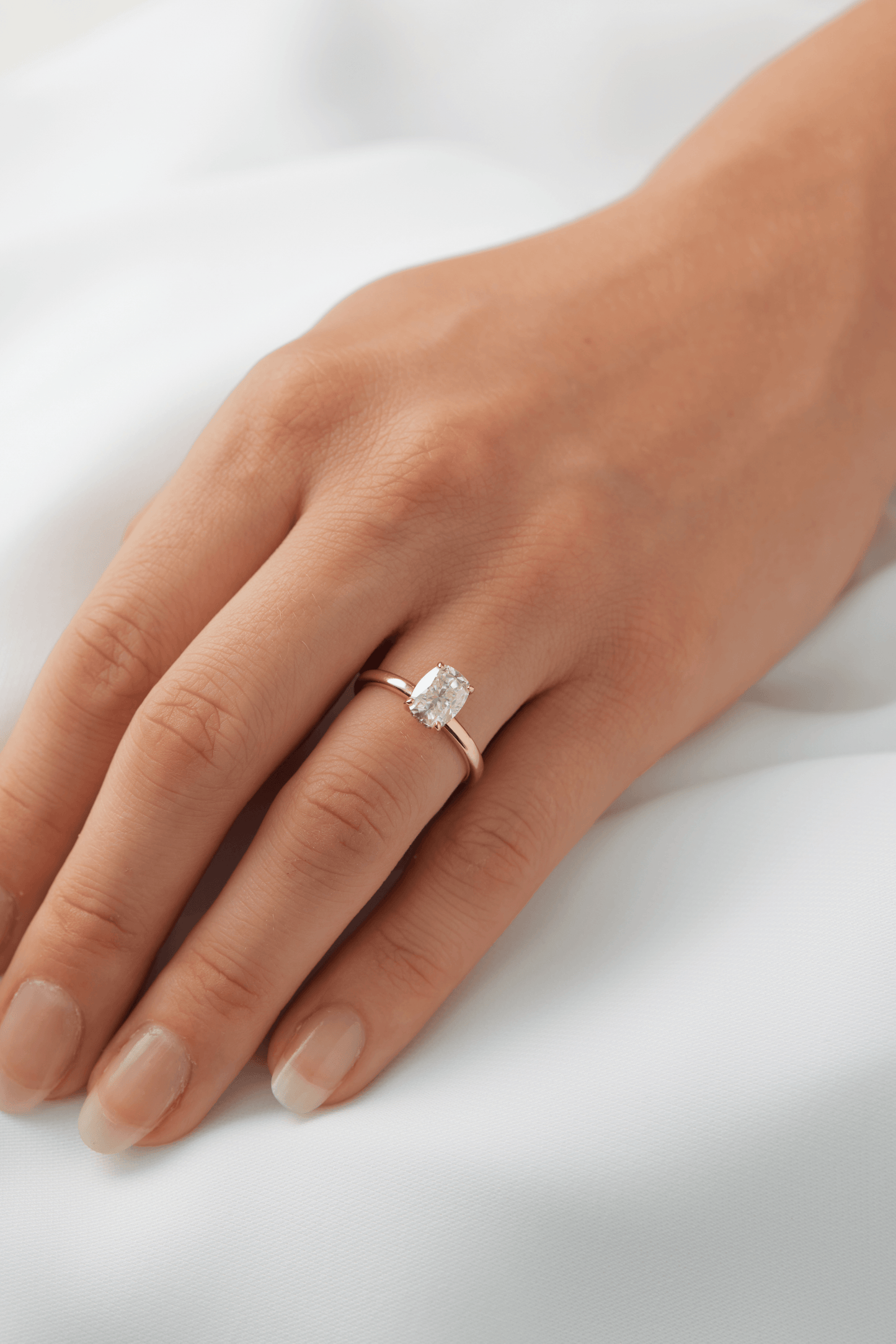 Elongated Cushion Hidden Halo Diamond Engagement Ring