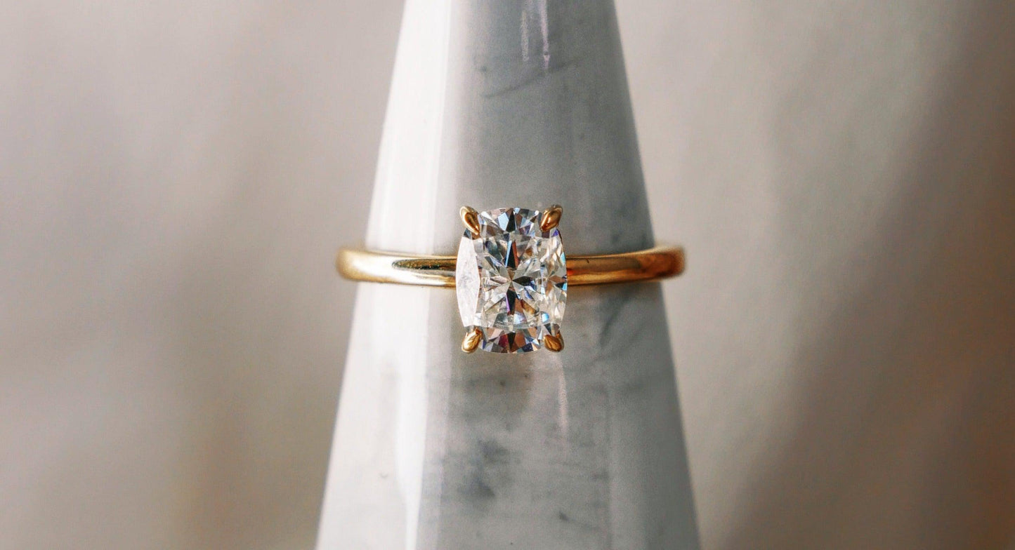 Elongated Cushion Cut 4 Claw With Hidden Halo Moissanite Engagement Ring - Ready To Ship - Moissanite Engagement Rings