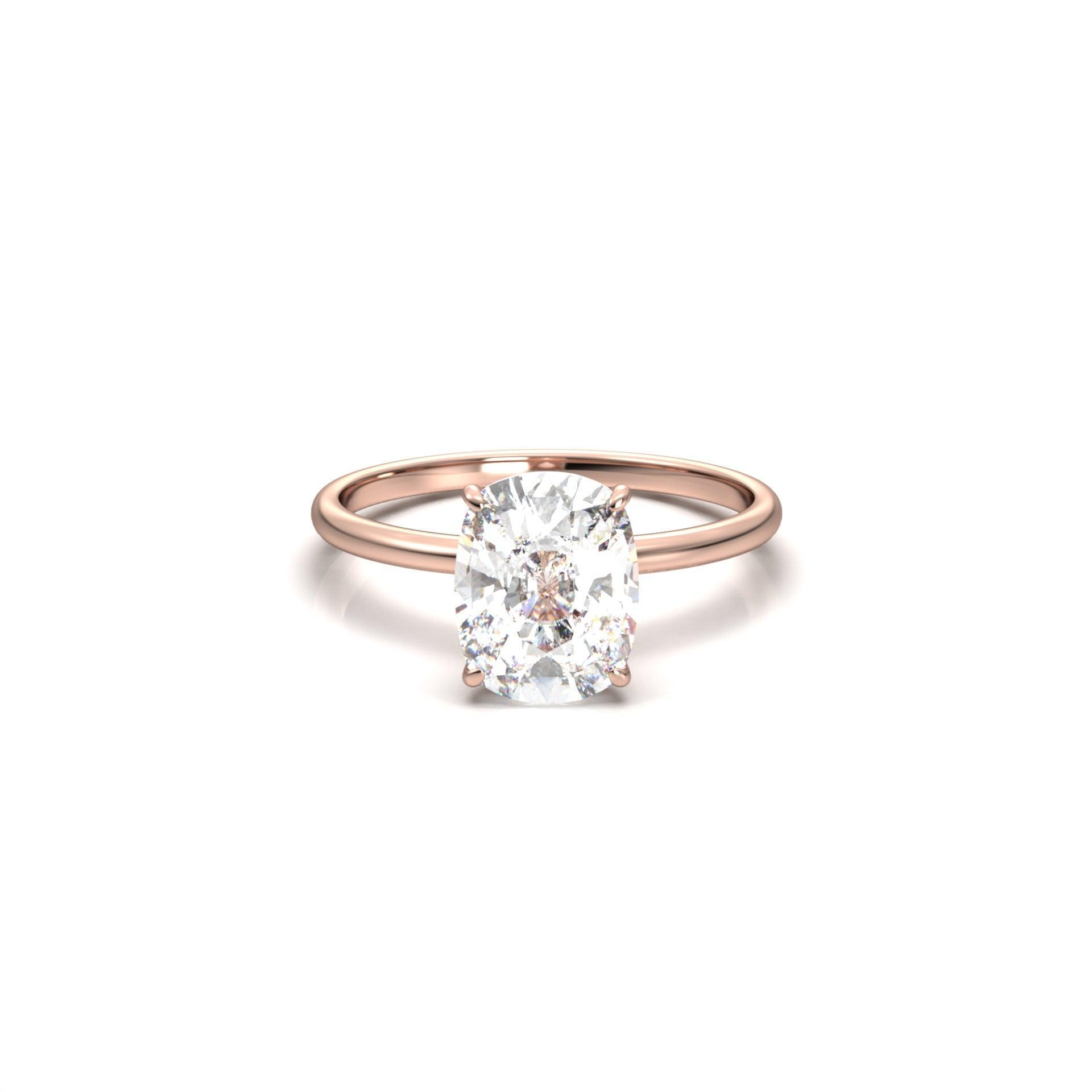Elongated Cushion Cut Solitaire Diamond Engagement Ring  | Moissanite Engagement Rings