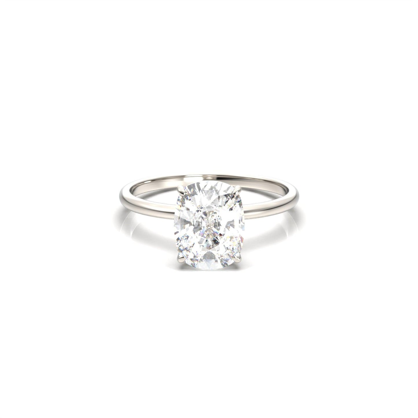 Elongated Cushion Cut Solitaire 4 Claw With Hidden Halo Moissanite Engagement Ring - moissaniteengagementrings