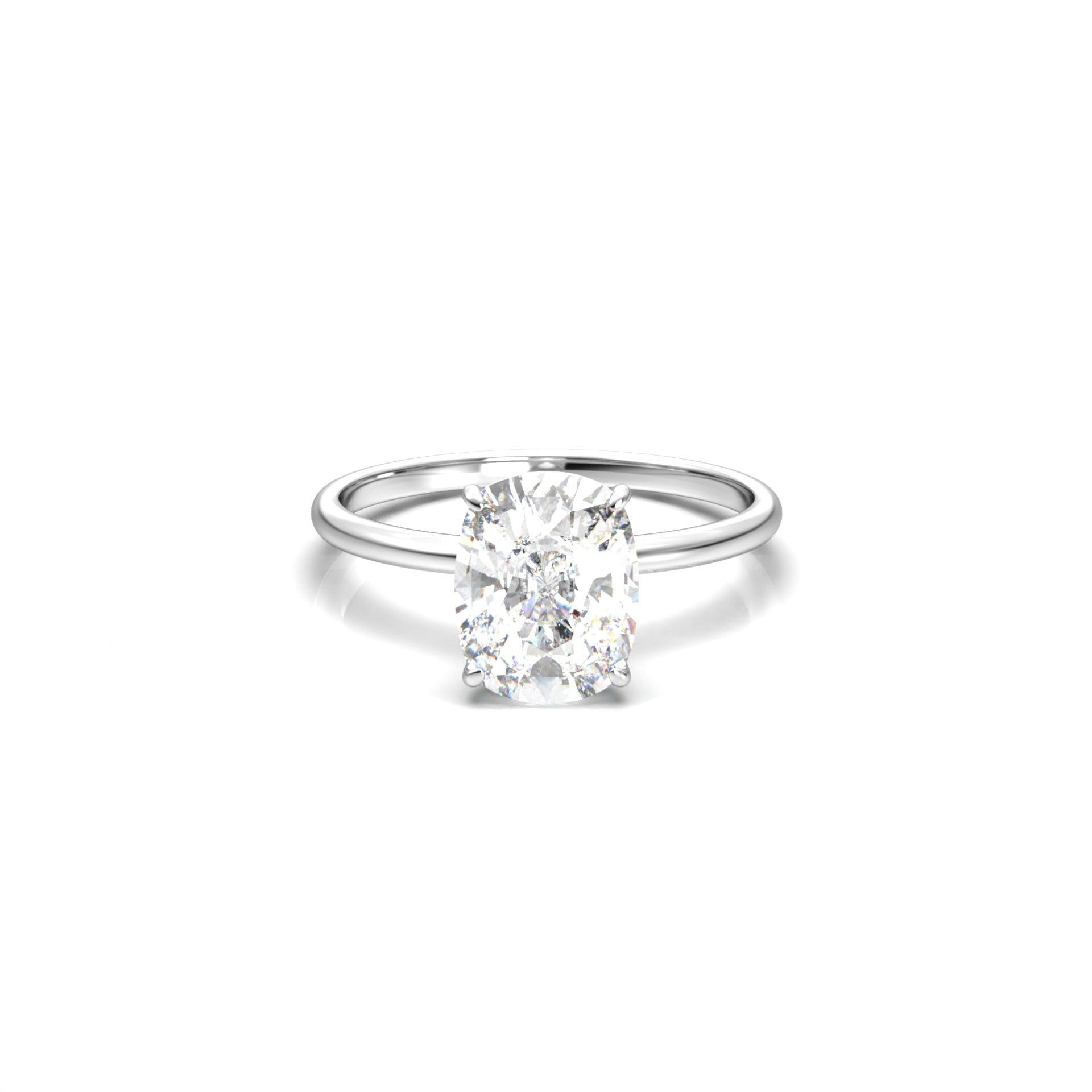 Elongated Cushion Cut Solitaire 4 Claw With Hidden Halo Moissanite Engagement Ring - moissaniteengagementrings