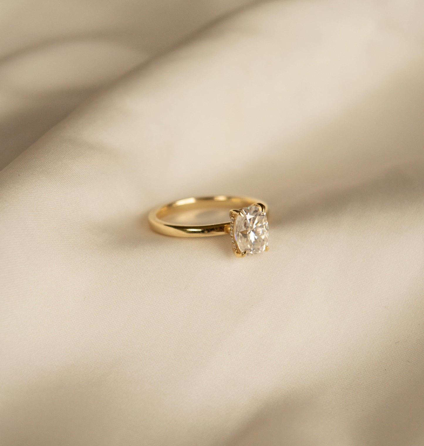 Elongated Cushion Cut Solitaire 4 Claw With Hidden Halo - moissaniteengagementrings