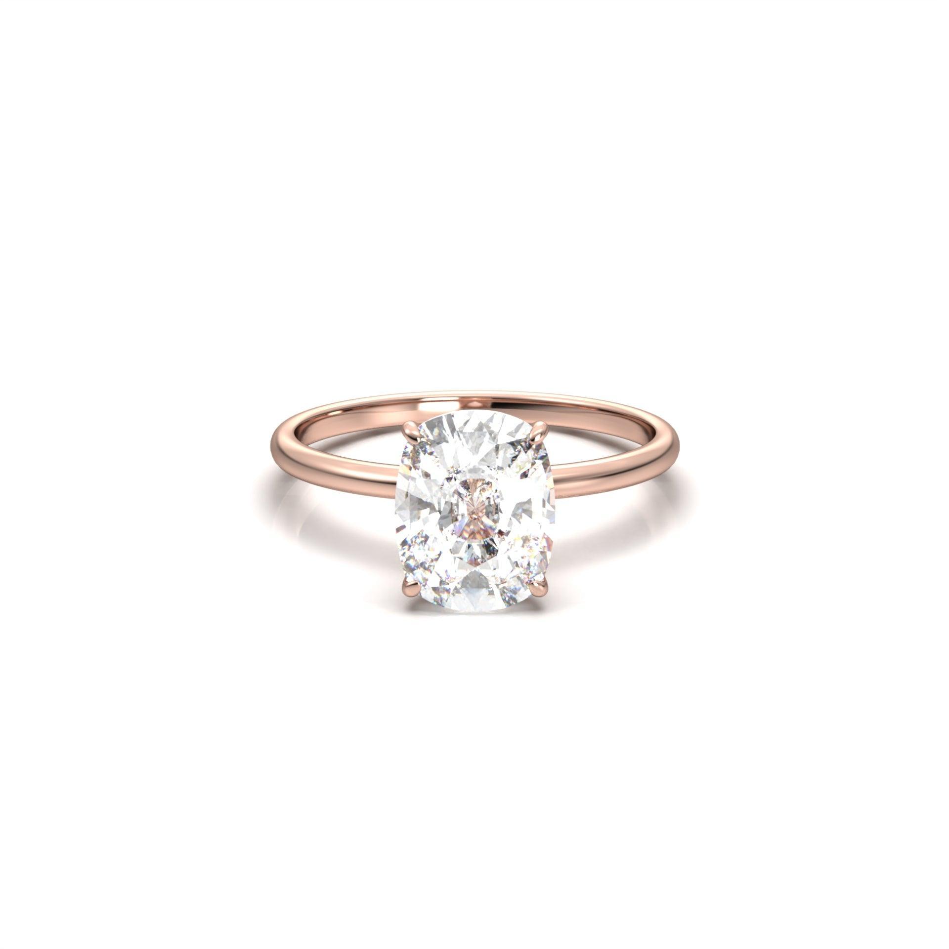 Elongated Cushion Cut Solitaire 4 Claw With Hidden Halo - moissaniteengagementrings