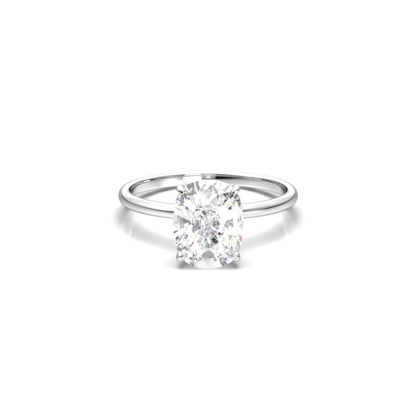 Elongated Cushion Cut Solitaire 4 Claw With Hidden Halo - moissaniteengagementrings