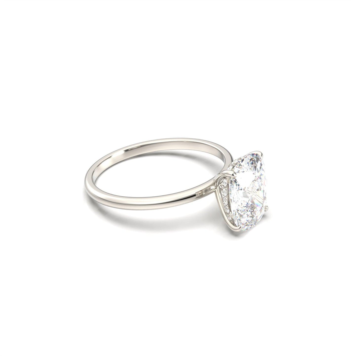 Elongated Cushion Cut Solitaire 4 Claw With Hidden Halo - moissaniteengagementrings