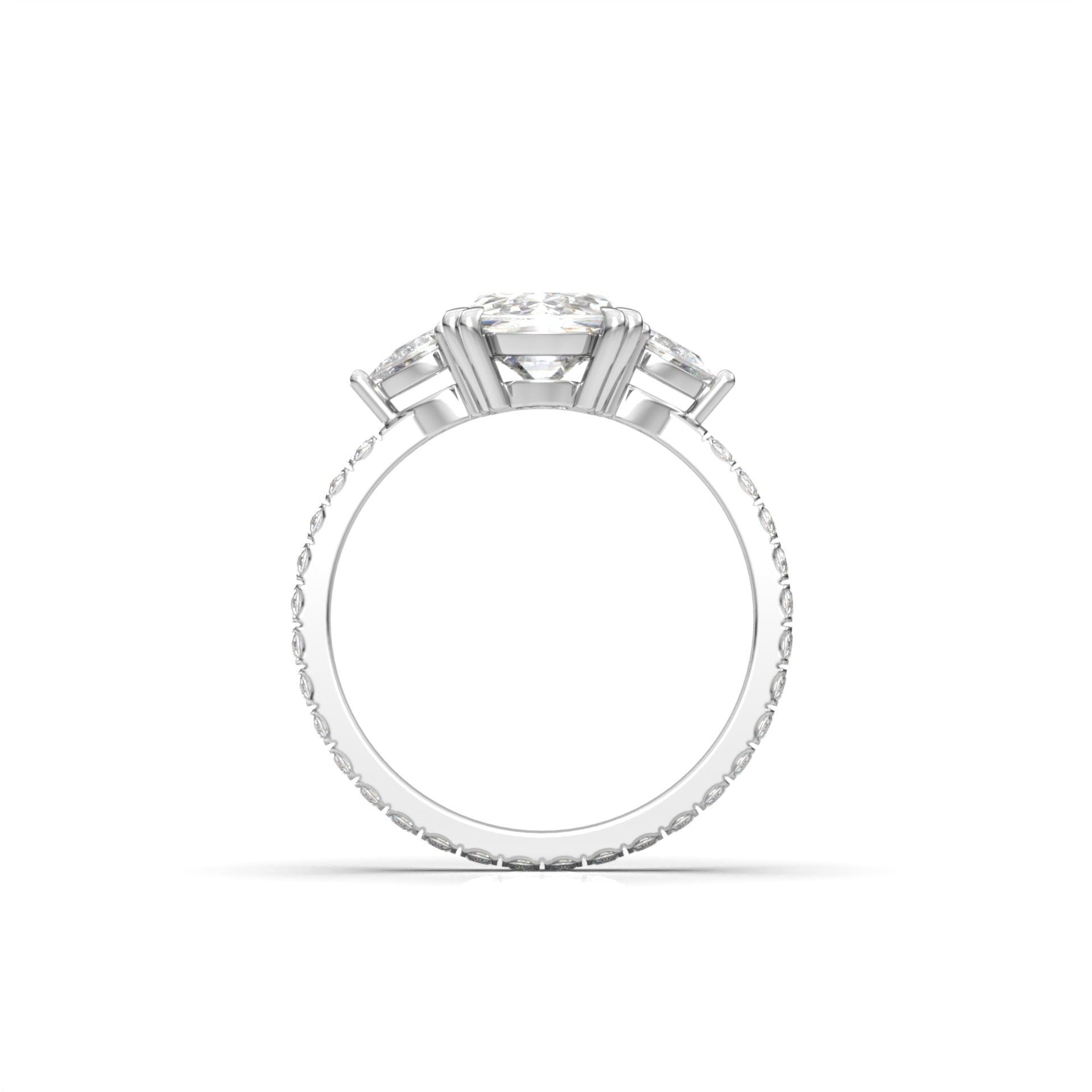 Elongated Cushion Cut Trilogy Full Pavé Moissanite Ring - moissaniteengagementrings