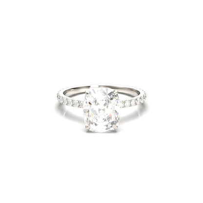 Elongated Cushion Full Pavé Diamond Engagement Ring - Moissanite Engagement Rings