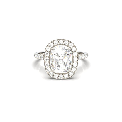 Elongated Cushion Halo Full Pavé Diamond Engagement Ring - Moissanite Engagement Rings