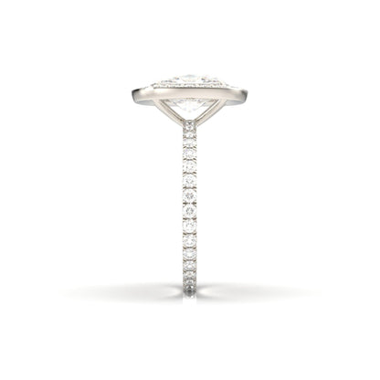 Elongated Cushion Halo Full Pavé Diamond Engagement Ring - Moissanite Engagement Rings