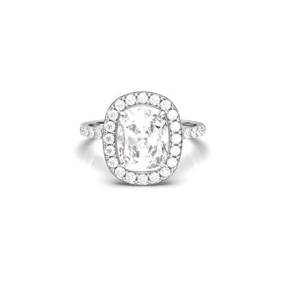 Elongated Cushion Halo Full Pavé Diamond Engagement Ring - Moissanite Engagement Rings