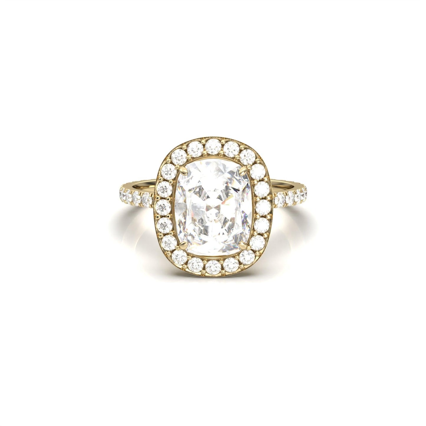 Elongated Cushion Halo Full Pavé Moissanite Engagement Ring - Moissanite Engagement Rings