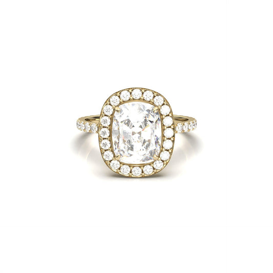 Elongated Cushion Halo Full Pavé Moissanite Engagement Ring - Moissanite Engagement Rings