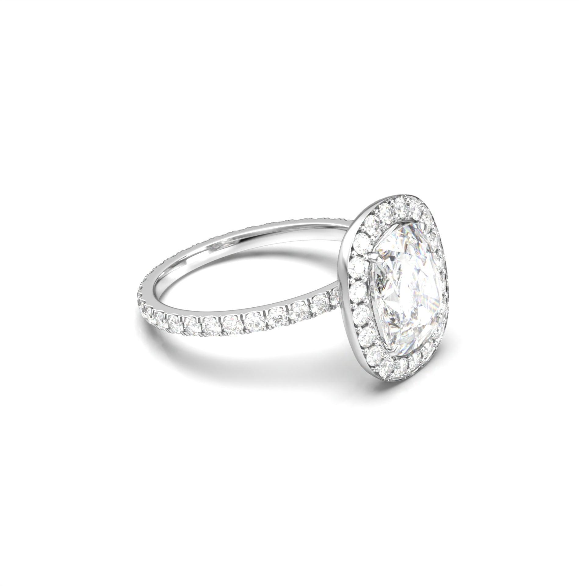 Elongated Cushion Halo Full Pavé Moissanite Engagement Ring - Moissanite Engagement Rings