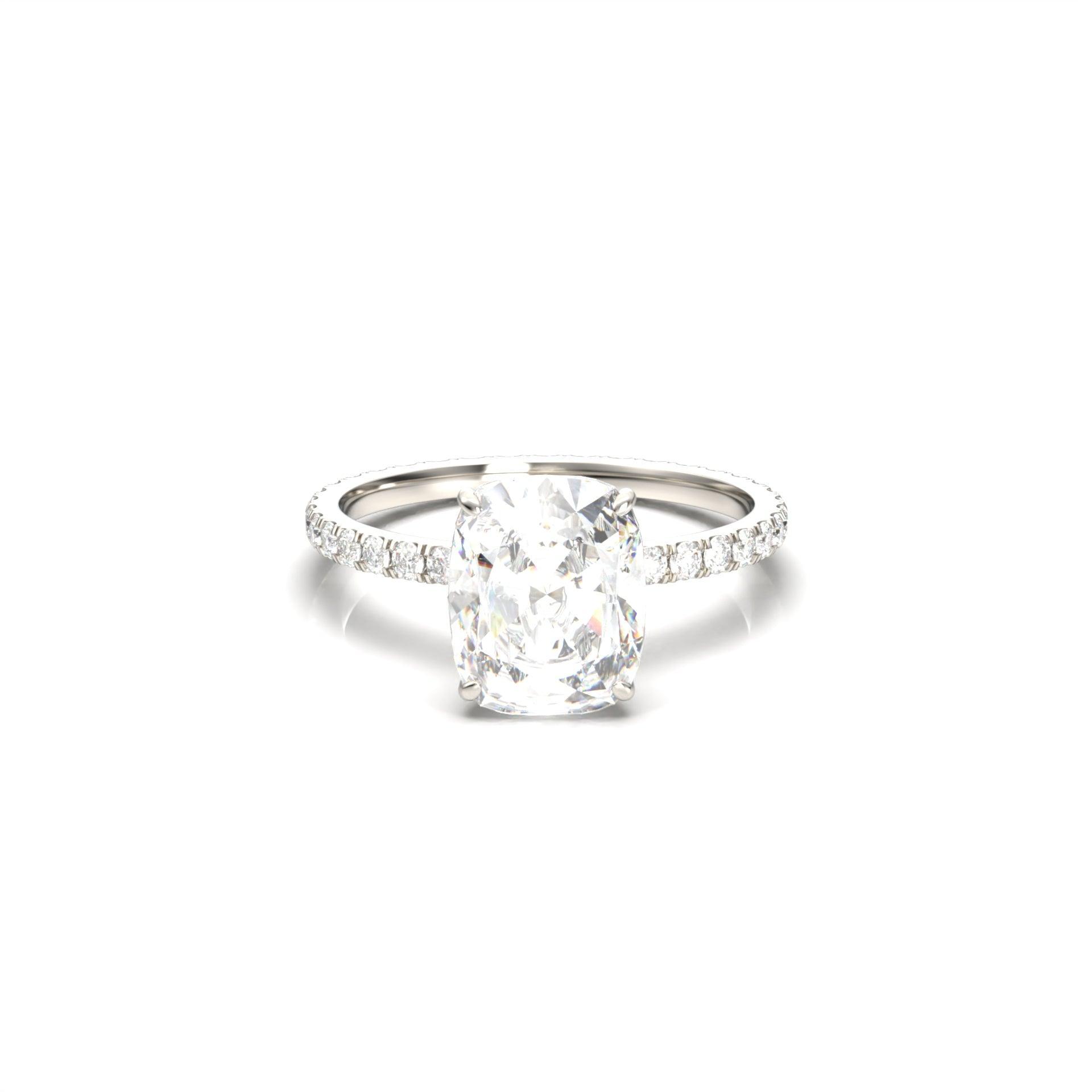 Elongated Cushion Hidden Halo & Full Pavé Moissanite Engagement Ring - Moissanite Engagement Rings