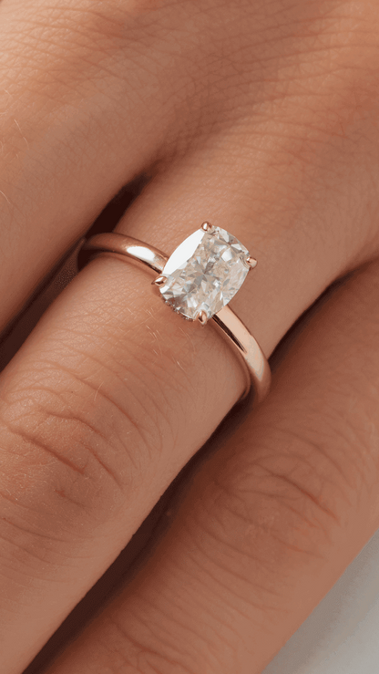 Elongated Cushion Hidden Halo Diamond Engagement Ring - Moissanite Engagement Rings