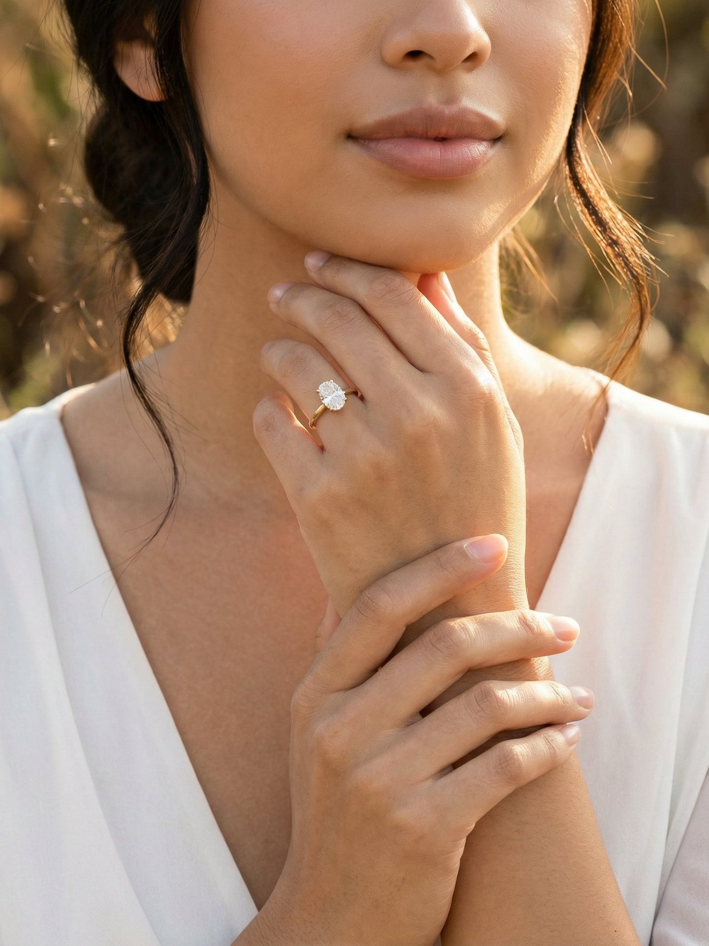 Elongated Cushion Hidden Halo Moissanite Engagement Ring