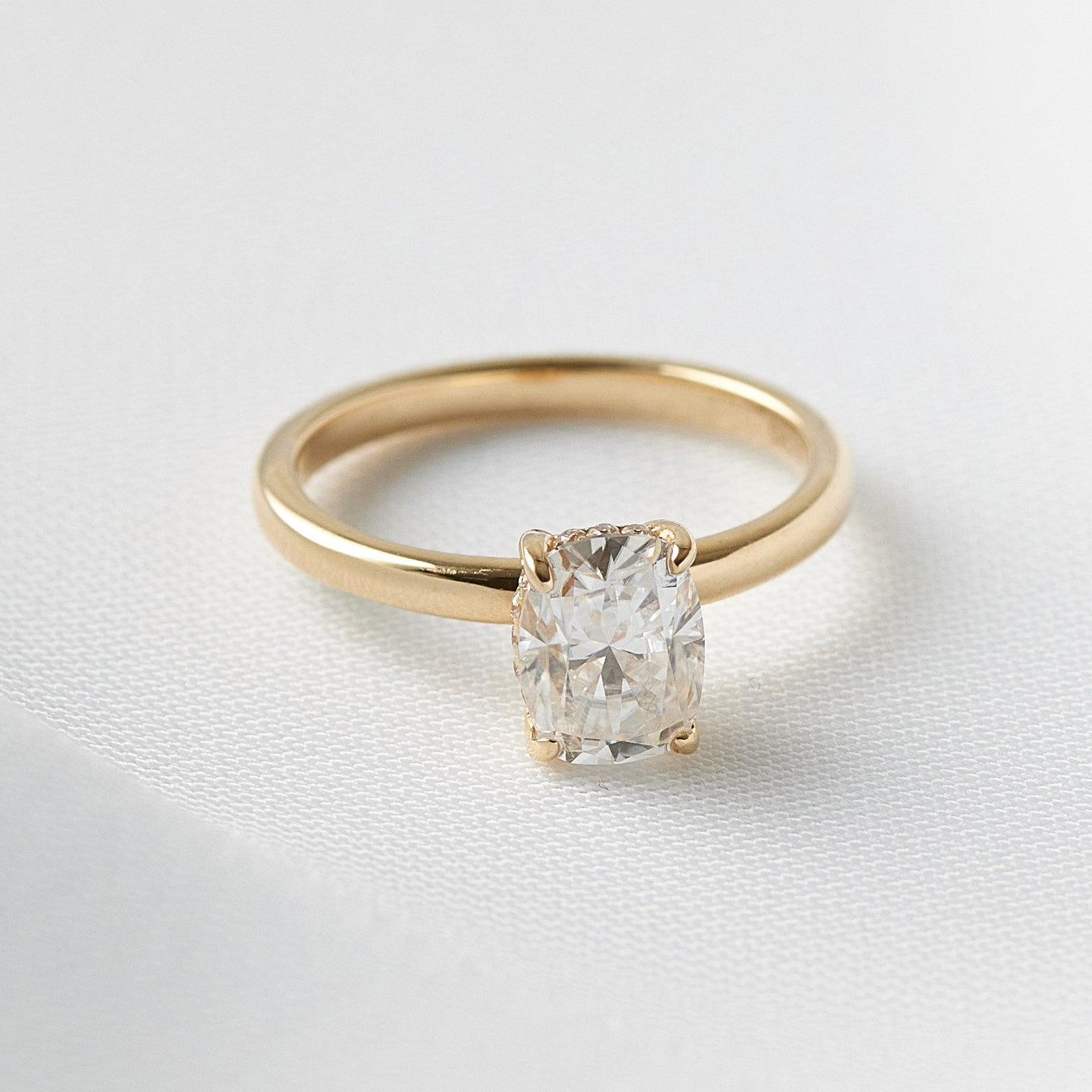 Elongated Cushion Hidden Halo Moissanite Engagement Ring - Ready To Ship - Moissanite Engagement Rings