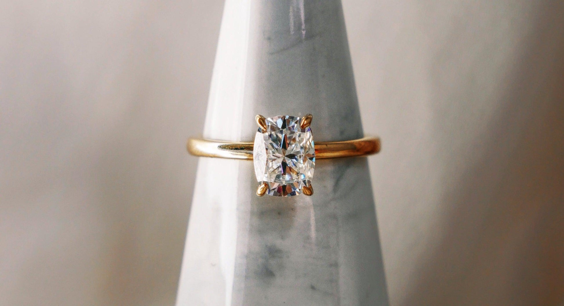 Elongated Cushion Hidden Halo Moissanite Engagement Ring - Ready To Ship - Moissanite Engagement Rings