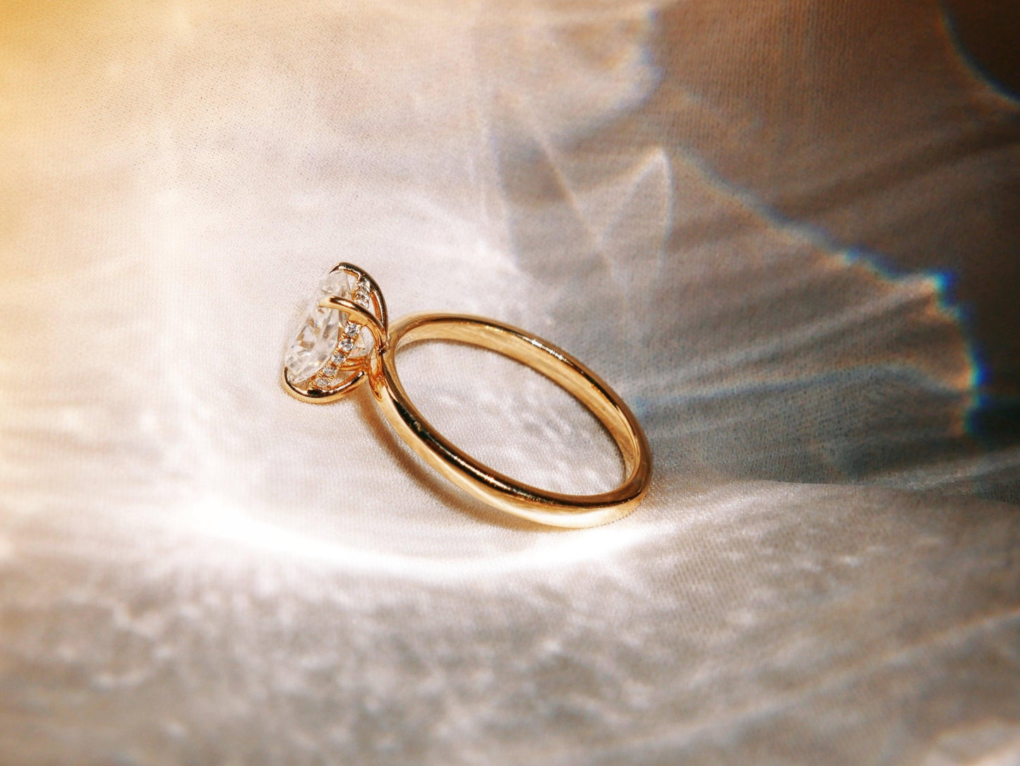 Elongated Cushion Hidden Halo Moissanite Engagement Ring - Moissanite Engagement Rings