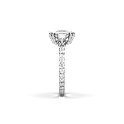 Elongated Cushion Pear Setting 2/3 Pavé Diamond Engagement Ring - Moissanite Engagement Rings