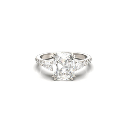 Elongated Cushion Pear Setting 2/3 Pavé Diamond Engagement Ring - Moissanite Engagement Rings