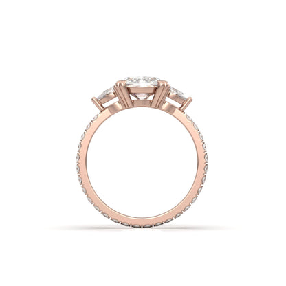 Elongated Cushion Pear Setting 2/3 Pavé Diamond Engagement Ring - Moissanite Engagement Rings