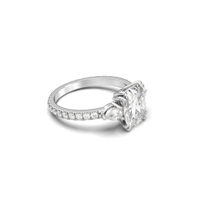 Elongated Cushion Pear Setting 2/3 Pavé Diamond Engagement Ring - Moissanite Engagement Rings