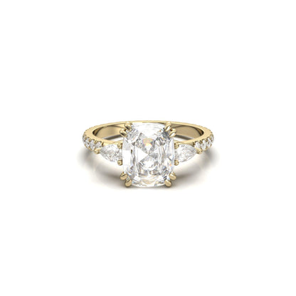 Elongated Cushion Pear Setting 2/3 Pavé Diamond Engagement Ring - Moissanite Engagement Rings