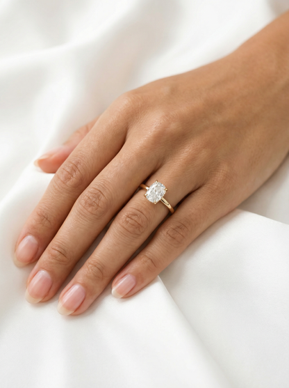 Elongated Cushion Solitaire Diamond Engagement Ring